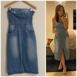 Blue Denim Strapless Midi Dress MEDIUM